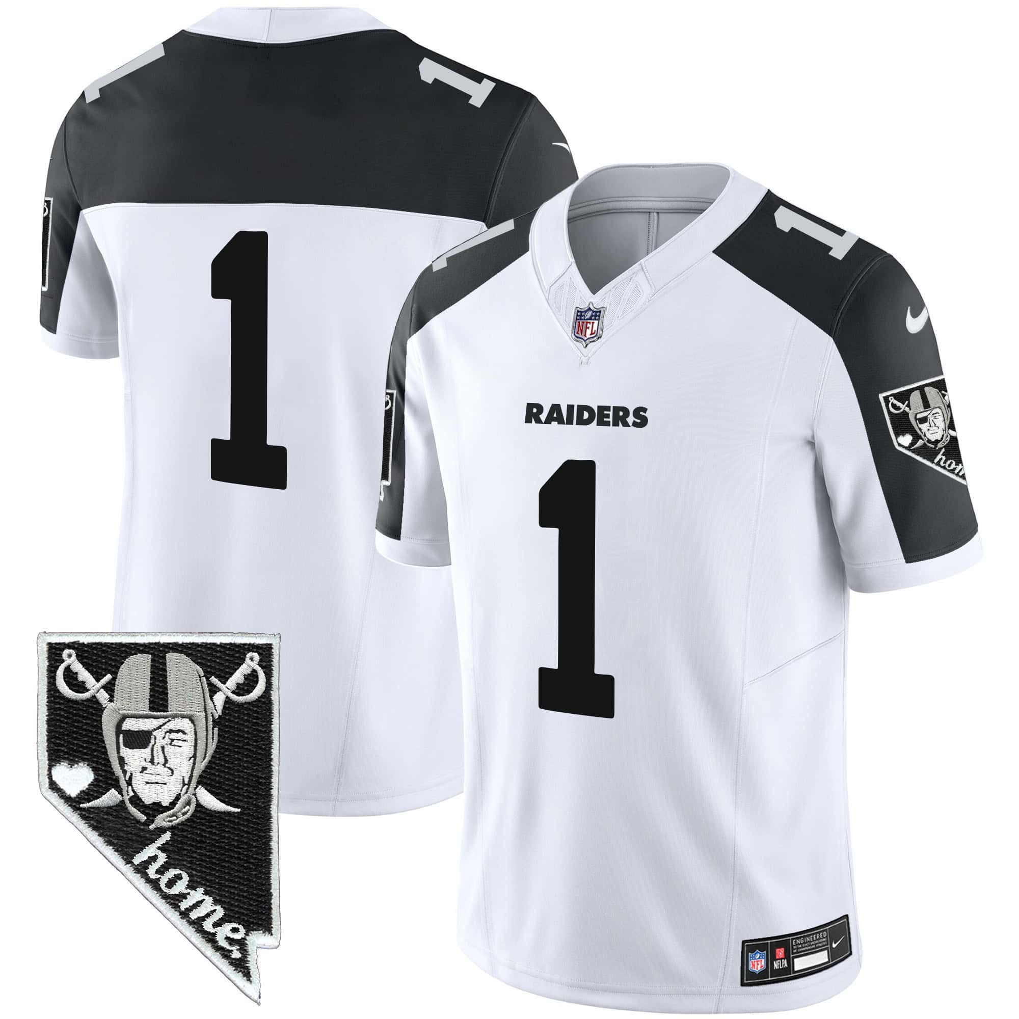 Men Oakland Raiders #1 No Name White 2024 Nike Nevada Home Patch Vapor NFL Jersey style 1->indianapolis colts->NFL Jersey
